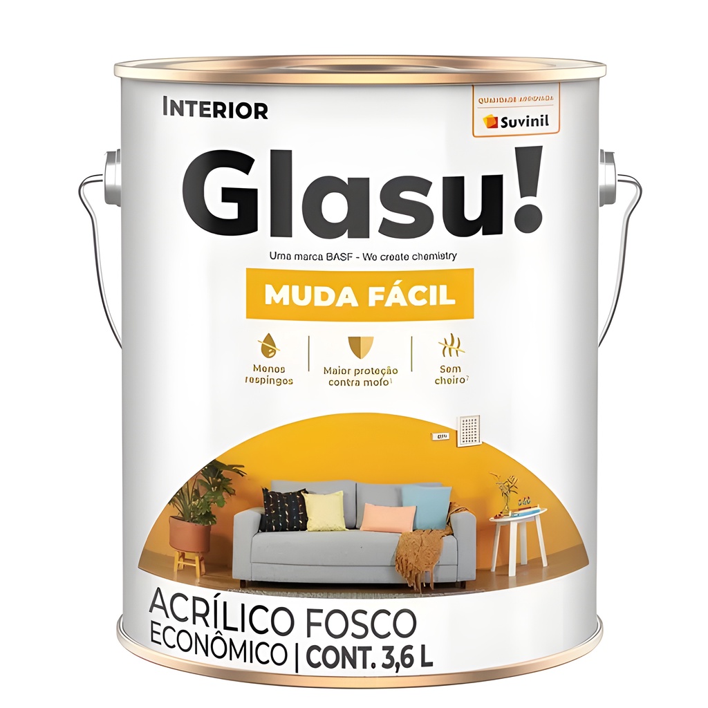 Tinta Acrílica Glasu Muda Facil 3,6l Acabamento Fosco Cores em Oferta na Shopee
