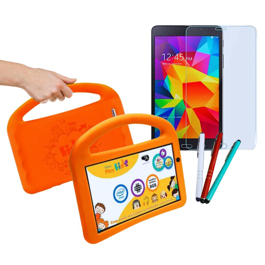 Capa Laranja Infantil p/ Tablet 7 polegadas + Caneta + Pelicula