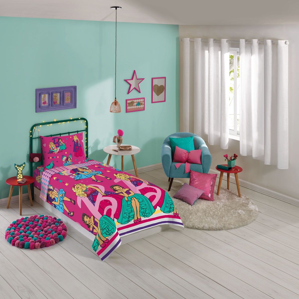 Jogo de Cama Microfibra Macio Solteiro Barbie Reinos Mágicos