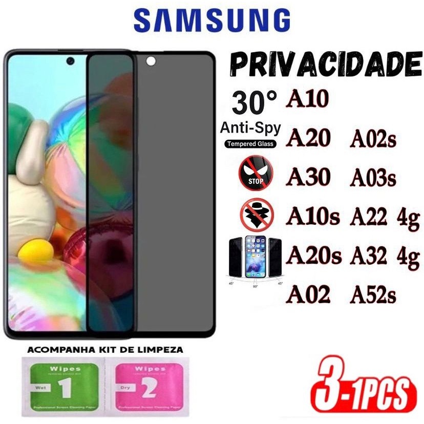 Película Privacidade 3D Anti Spy Samsung A10/A20/A30/A10S/A20S/A02/A02S/A03S/A22 4G/A32 4G/A52S