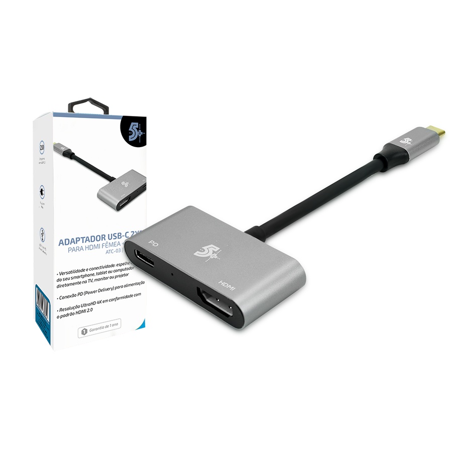 Cabo Adaptador Usb 3.1 Tipo C + Hdmi Fêmea 4k + Usb-c Pd 5+