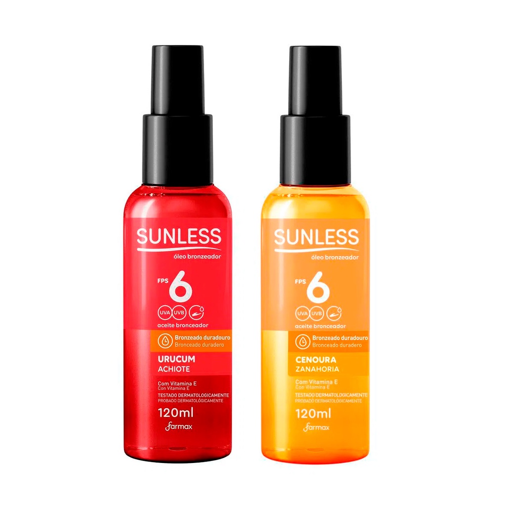 Farmax Kit 2un Óleo Bronzeador Fps 6 Urucum + Cenoura Sunless - 120ml