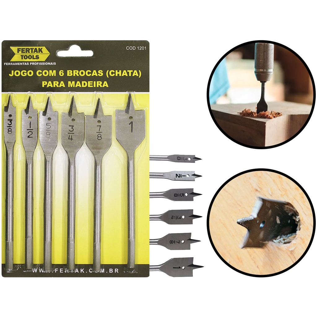 Jogo De Brocas Para Madeira Marcenaria Perfuração Fertak 1201 em Oferta na Shopee