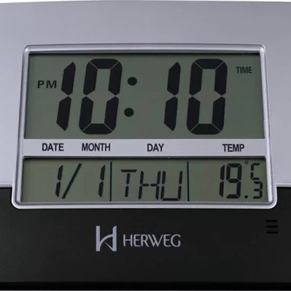 Relógio de Parede ou Mesa Digital LCD Calendário Termômetro Preto Herweg 6473