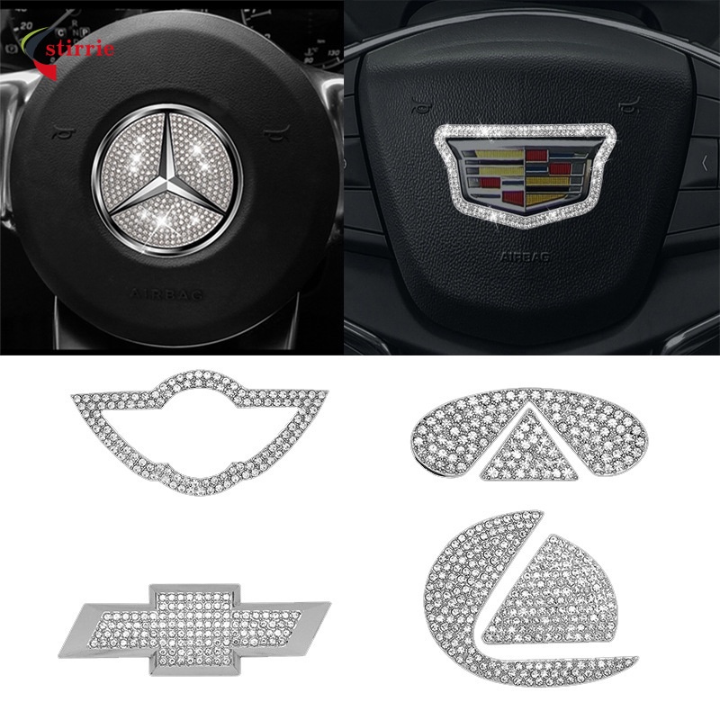 Adesivo 3D Do Logotipo Strass Emblema Volante Carro Com Decoração Diamante