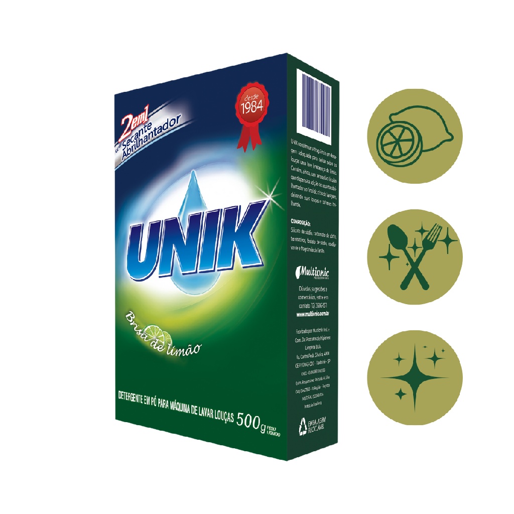 Detergente Maquina Lava Louças Po Unik Brisa Limao 500G