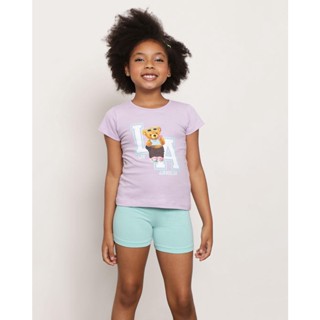 Conjunto Infantil Curto Estampa de Urso Lilás