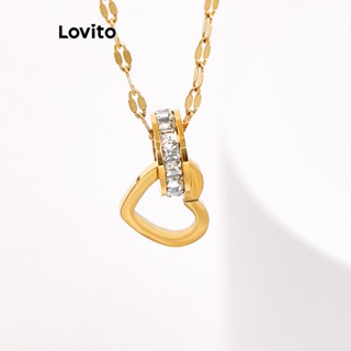Lovito Casual Colar Feminino em Formato de Coração Hipoalergênico de Ouro 18K e Zircônia Cúbica L66AD018 (Ouro)