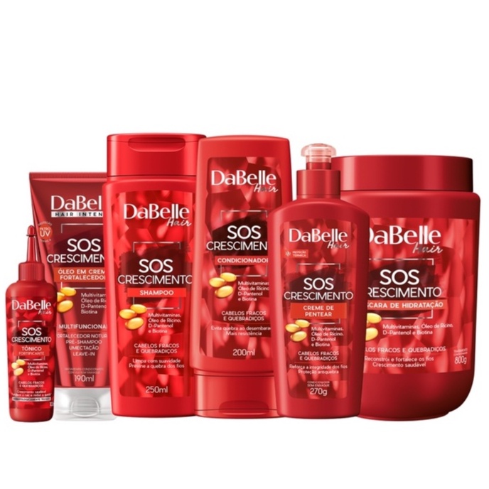 Kit Dabelle SOS Crescimento Capilar Tratamento Creme Reconstrução Fortalecimento e Fortalecedor Antiqueda - 6 Itens