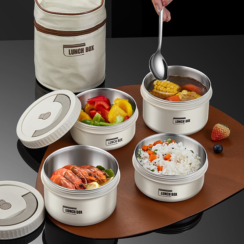 Lancheira Isolada Portátil . Conjunto De Container Para Almoço Empilhável Recipiente Bento De Aço Inoxidável