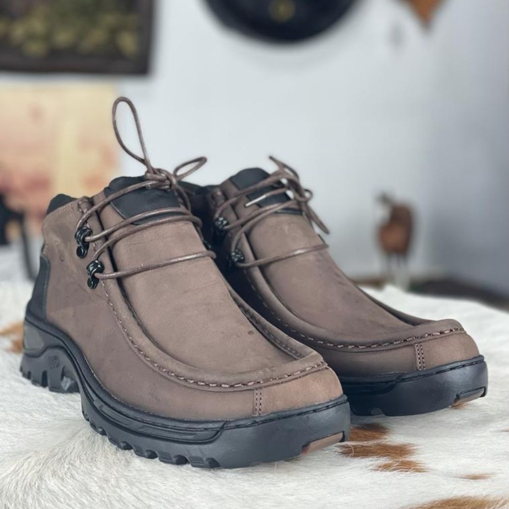 Coturno Masculino Anatomic Gel Original Couro Mustang Brown Marrom Palmilha Gel Solado Antiderrapante