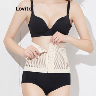 Lovito Casual Modelador Feminino Liso com Botão Frontal LNA27209 (Damasco/Preto)
