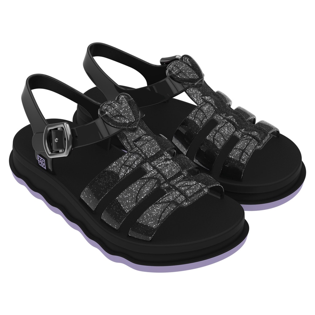 Sandalia Zaxy Power Love Preta Rosa Glitter Infantil Plataforma Flatform Confort Nº 28 ao 32 Feminina