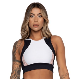 Top Fitness Suplex Poliamida Preto Com Frente Branca