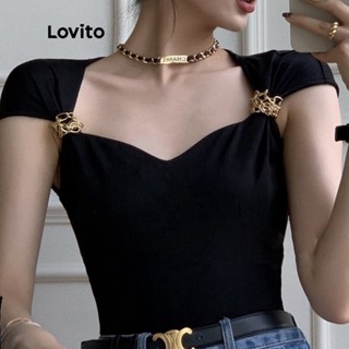 Lovito Blusa Feminina Lisa com Detalhe de Corrente na Manga LNE11084 (Preta)