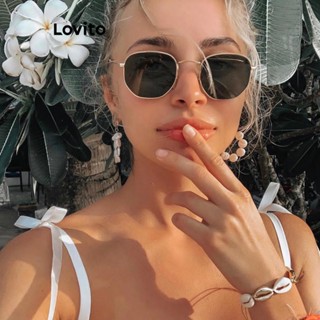 Lovito Casual Óculos de Sol Femininos Lisos de Metal LNA28277 (Dourado)