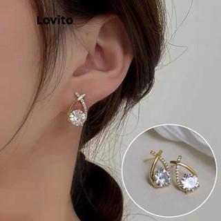 Lovito Brincos Elegantes De Strass Lisos Para Mulheres LFA08097 (Ouro)