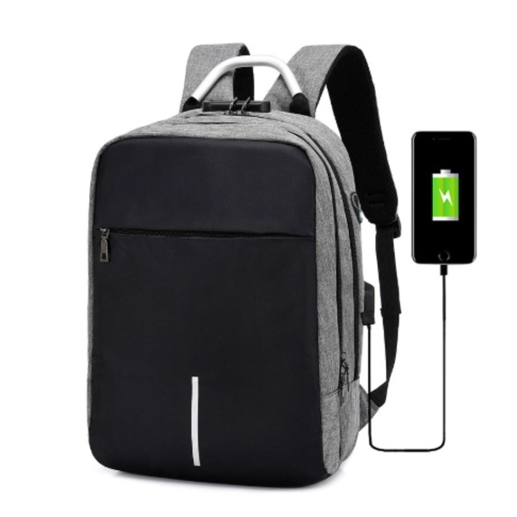 Mochila antifurto de viagem à prova d'água Nylon Lock Mochila USB ming