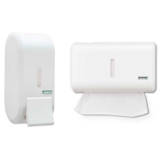 Kit 1 Dispenser Porta Sabonete líquido álcool gel + 1 Toalheiro porta papel toalha compacto Urban Branco Banheiro Bar Lavabo Consultório Prédio em Oferta na Shopee