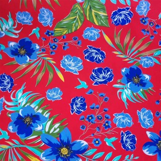 TECIDO CHITAO FLEX FLOR AZUL COM GALHOS FUNDO VERMELHO (1,00X1,40M) COR:460 DES:01