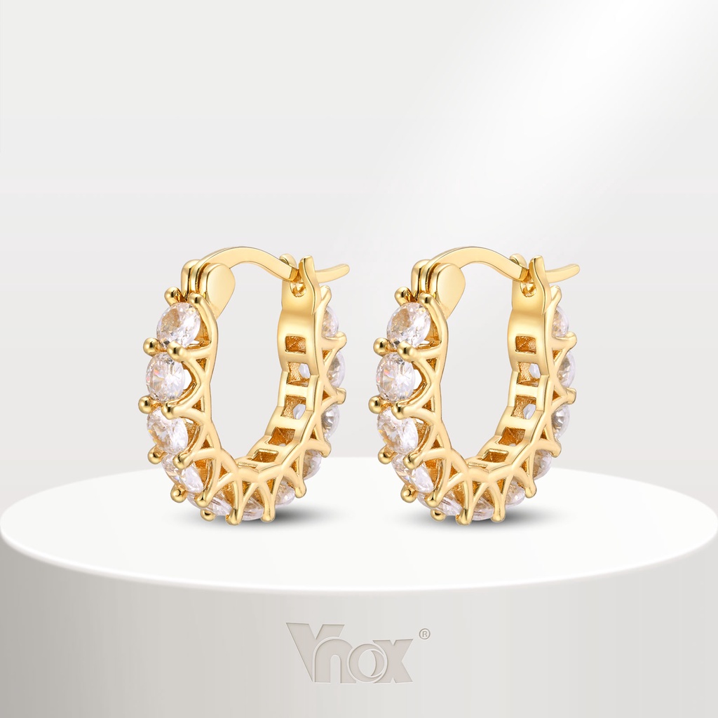 Vnox Round Zircon Cubic Hoop Brincos Para Menina Feminina , Ouro 18K Hipoalergênico Casar Festa Jóias Presente