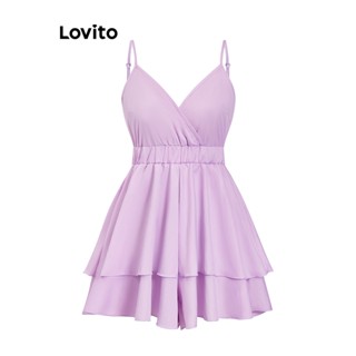 Lovito Boho Macacão com Duas Camadas para Mulheres L74ED035