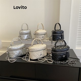 Lovito Casual Bolsa de Ombro Tote Feminina Lisa com Corrente L66AD031 (Branca/Prata/Preta)