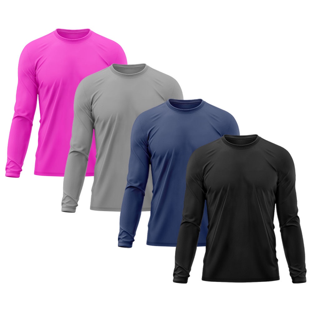 Kit 4 Camisetas Masculina Térmica Proteção Solar UV 50+ Praia Treino Academia Tshirt Praia Esporte Dry Fit Manga Longa