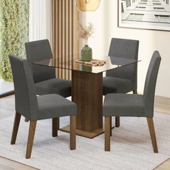 Conjunto Sala de Jantar Mesa Tampo de Vidro 4 Cadeiras Rustic/Silver Ivy Madesa