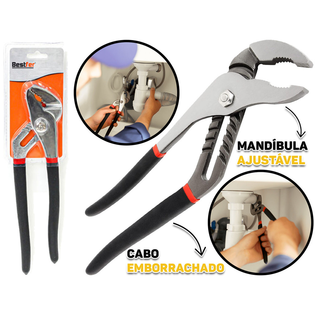 Alicate Bomba D'água Aço Carbono 12 Polegadas Profissional Cabo Emborrachado Bestfer - Home & Living