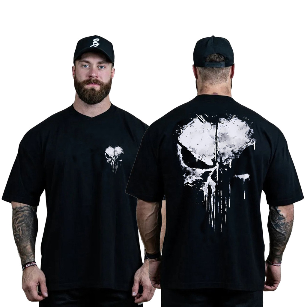 Camisa Oversized Caveira Academia Fit Camisa 100% Algodão
