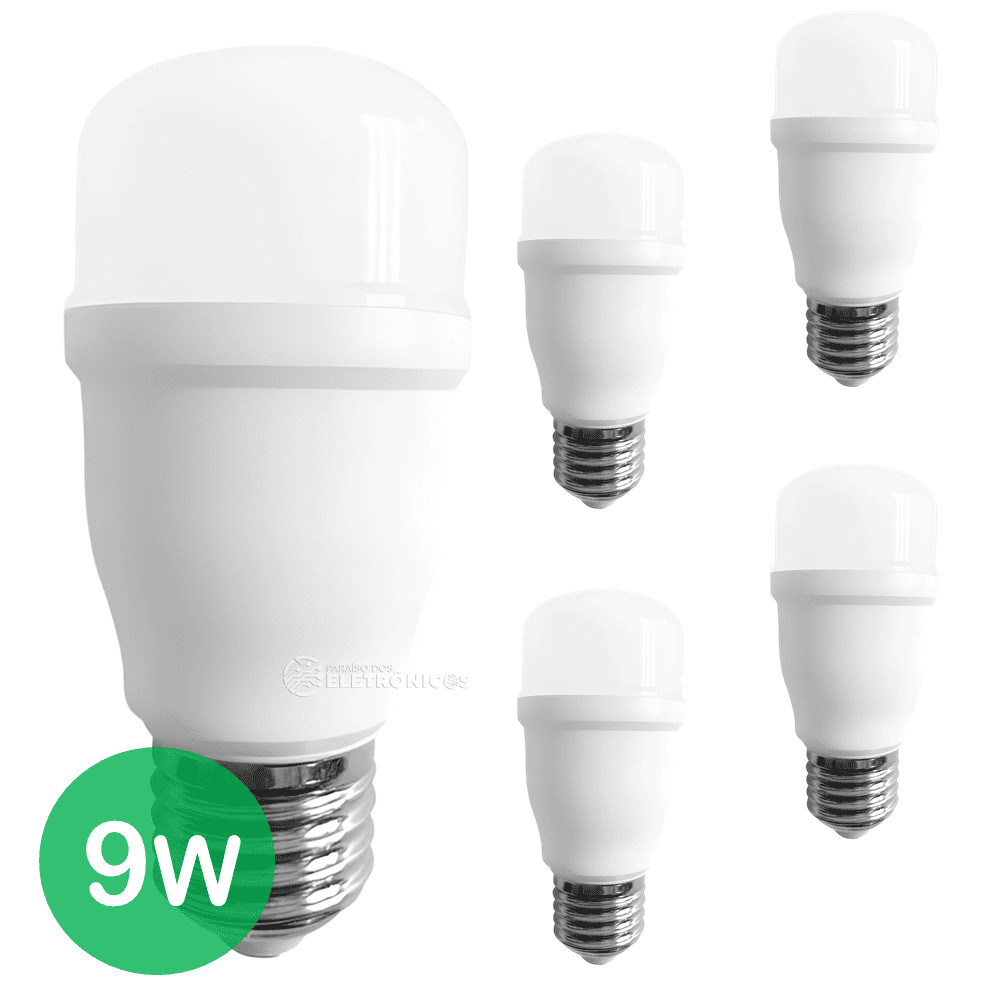 KIT 5 Lâmpadas LED Bulbo Mini T45 9W E27 Para Plafons e Luminárias Compactas EB7205