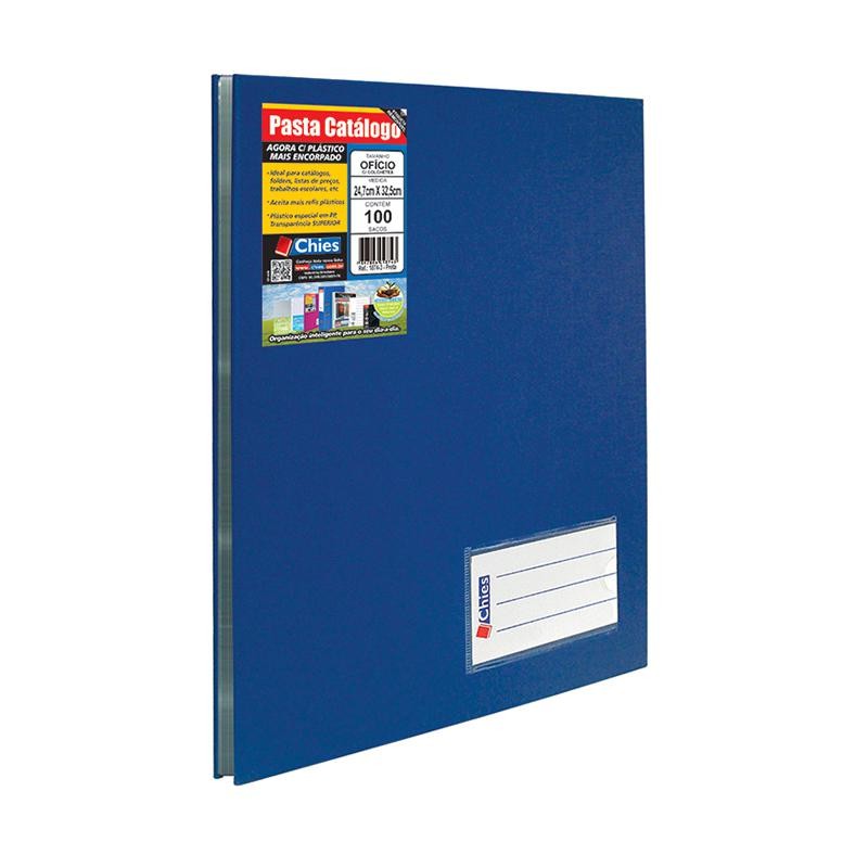 Pasta catálogo ofício 2538 Azul com 100 plásticos Chies em Oferta na Shopee