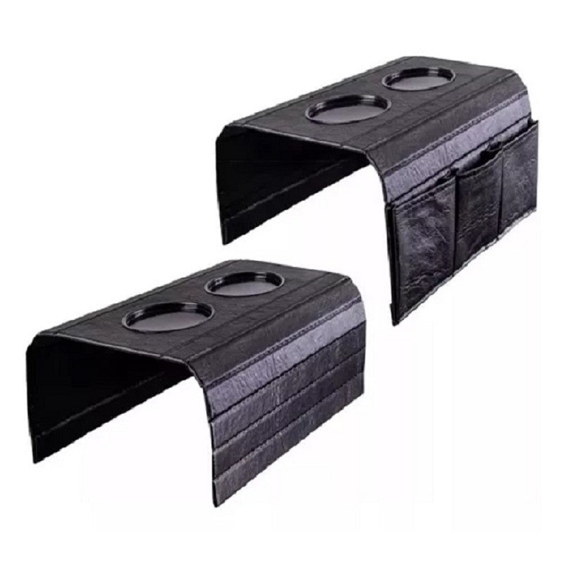 Kit 2 Bandejas Esteira para Braço de Sofá de Corino com Porta Controle Chique