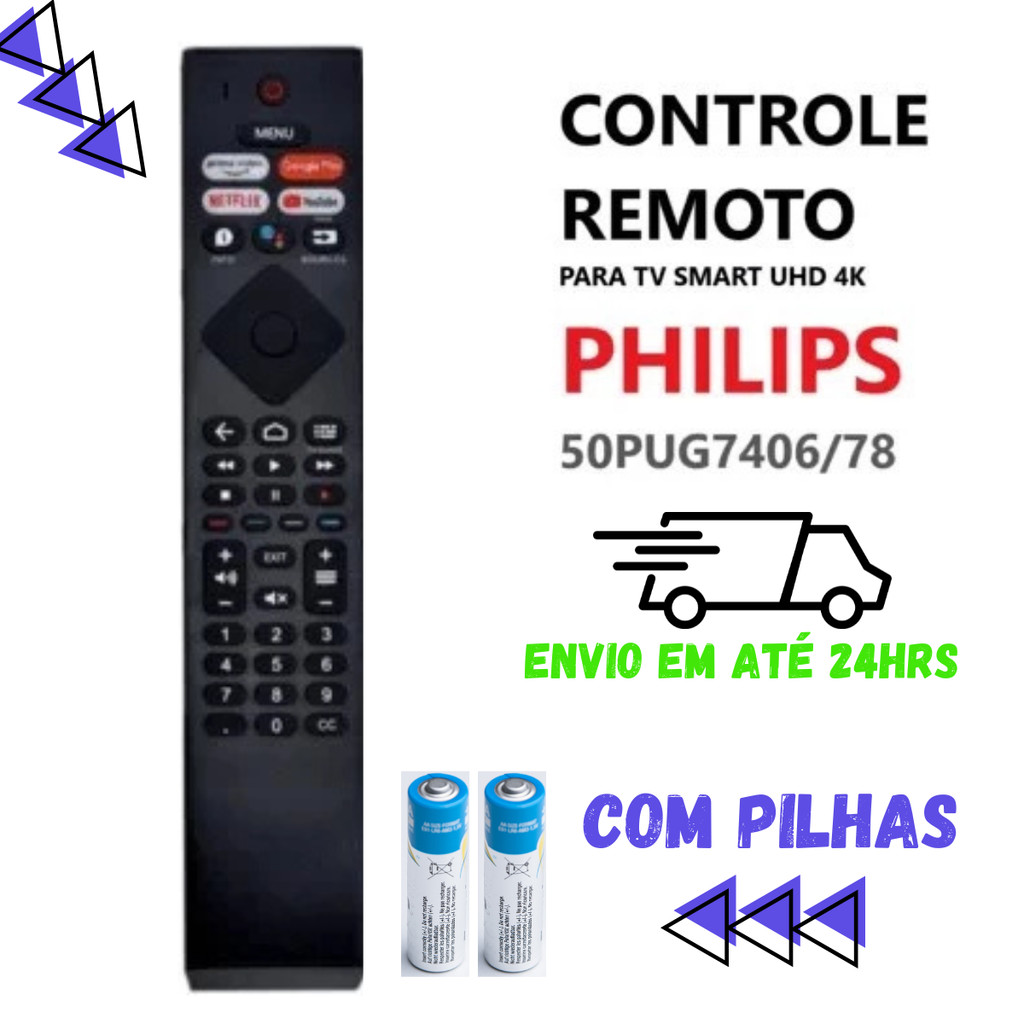 Controle Remoto Para TV Philips SMART UHD 4K Led 55PUG7406/78  7353 SEM COMANDO DE VOZ