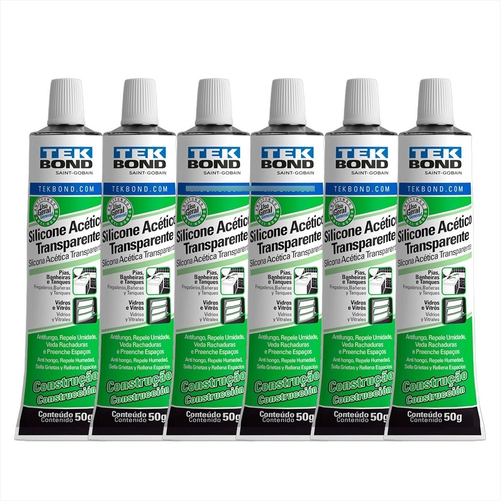 Silicone Acético Transparente 50g Kit C/6 Unidades