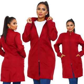 Jaleco Feminino Manga Longa Acinturado Uniforme De Clínicas