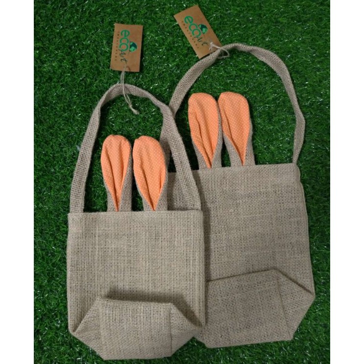 Sacola de Juta de Páscoa com Orelha Laranja Poá - EcoArt - 1 Unidade - Rizzo - Home & Living
