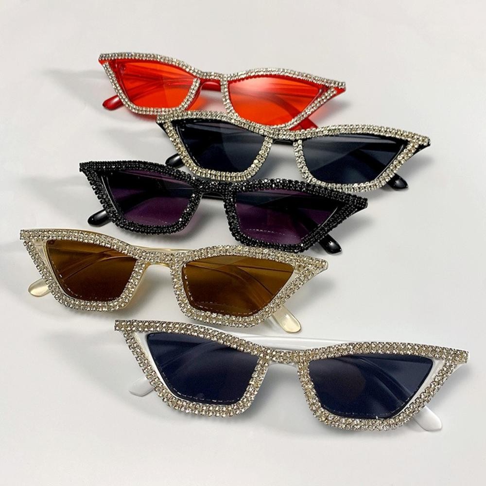 Óculos De Sol Olho De Gato Pequeno Para Mulheres Vintage Quadrado Espumante Cristal Na Moda Retro Cateye em Oferta na Shopee