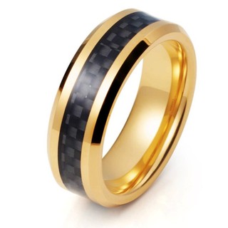 Aliança Avulsa Casamento Tungstênio Banhada a Ouro 18k 8mm Fibra de Carbono