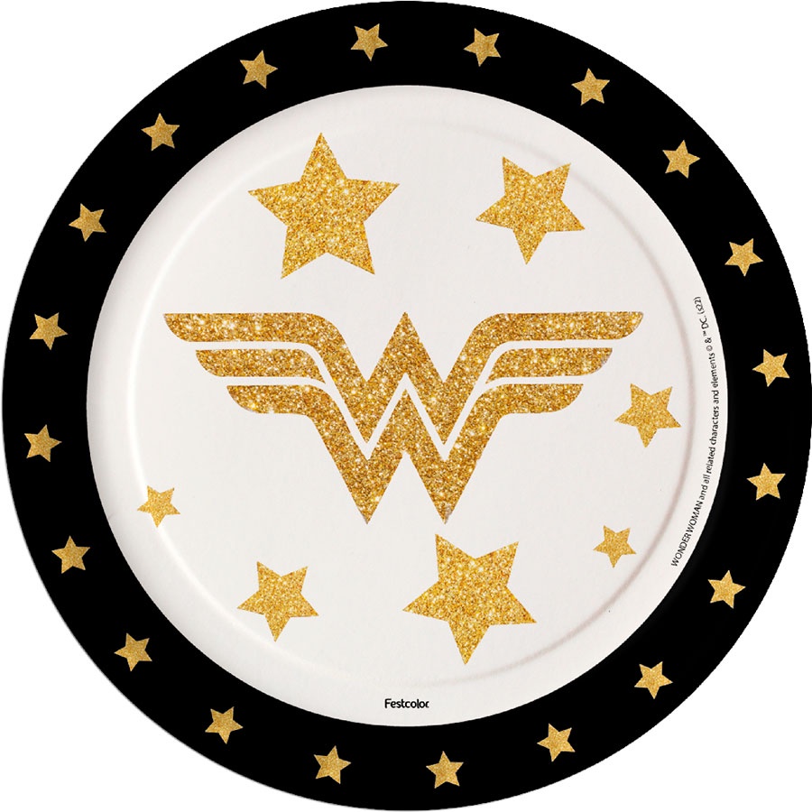 Prato de Papel Redondo - Mulher Maravilha Luxo - 8 unidades - Festcolor - Rizzo em Oferta na Shopee