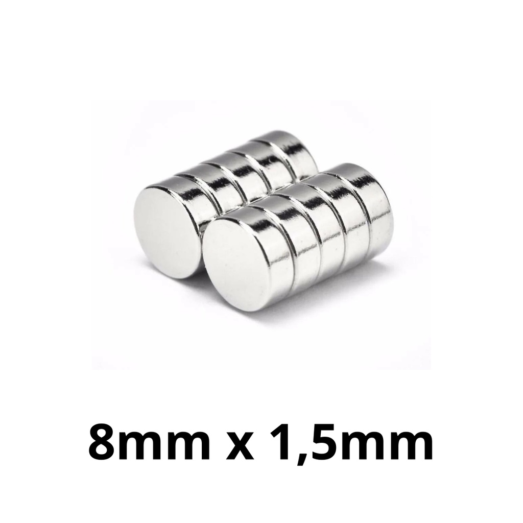 Kit 10 Peças Imã Neodímio Potente Disco Magnético N35 8x1,5 mm Super Forte