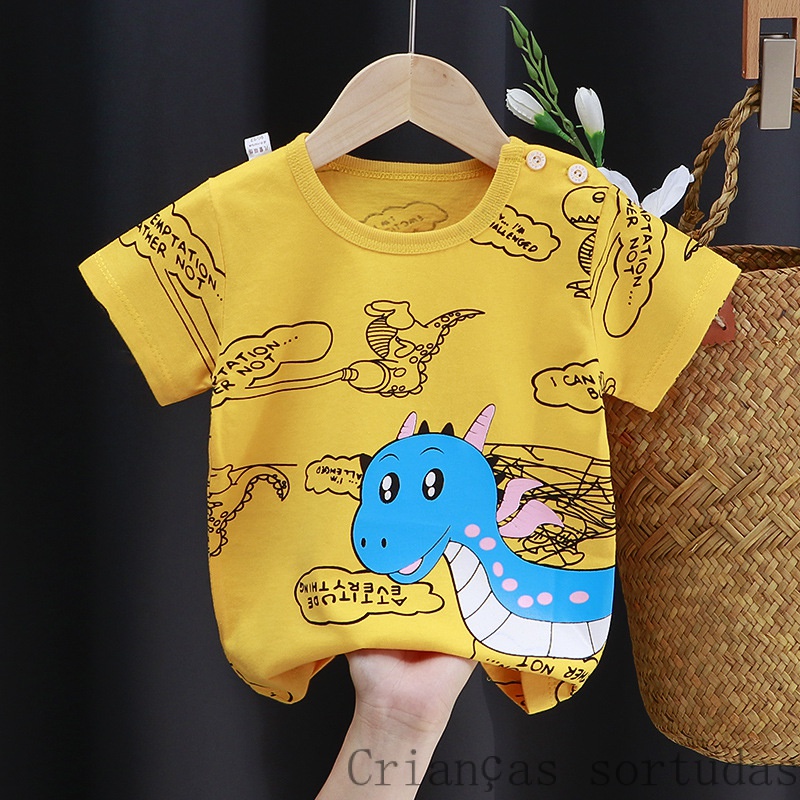 Roupas De Verão Para Crianças De 0-6 Anos De Idade Mangas Curtas , Desenho Animado Com Padrão Dinossauro Bebês ,