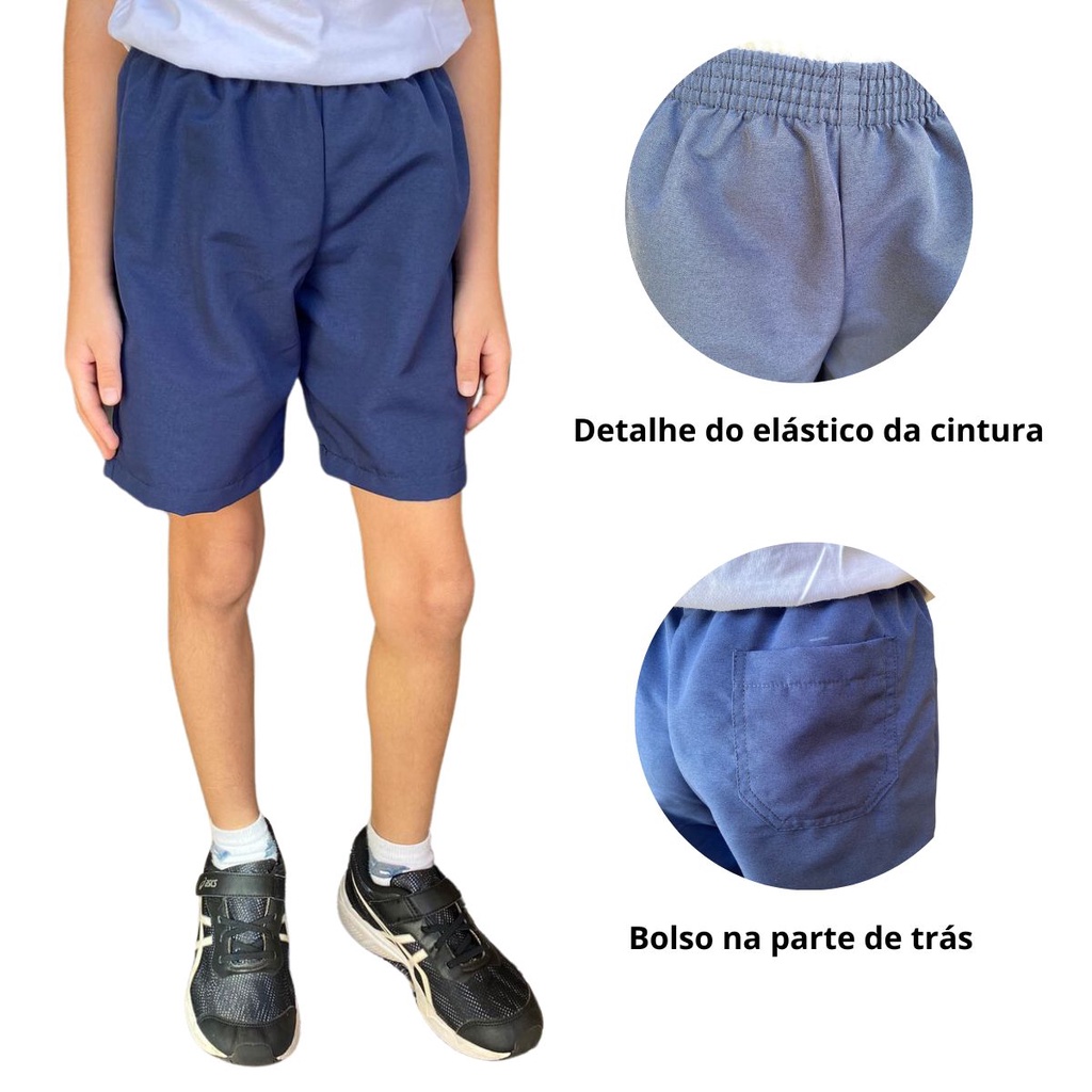 Bermuda Infantil Tactel Uniforme Escolar Confortável Menino Menina Educação Física