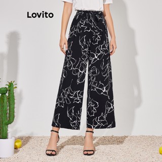 Lovito Calça Básica com Zíper Geométrico para Mulheres LBE04001 (Preto)