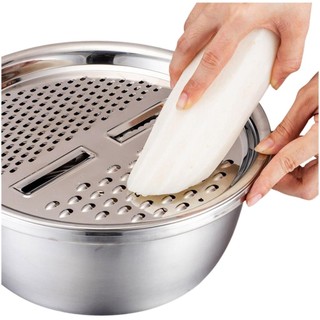 Kit 4 Em 1 Ralador Fatiador Bacia Inox Bolw Tigela Saladeira