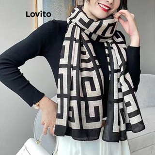 Lovito Casual Echarpe Feminina Geométrica Colorblock LFA01036 (Preto)