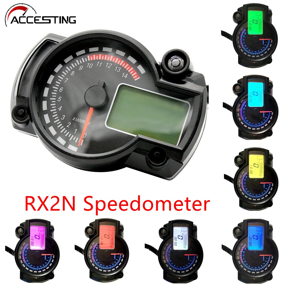 Odômetro Digital Universal LCD De Motocicleta RX2N Instrumento Medidor De Velocidade Ajustável MAX 299KM/H 7 Cores Painel De Controle