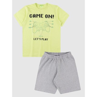 Conjunto Camiseta Estampa Controle Vídeo Game e Bermuda Bebê/Infantil Menino/Masculino Verão