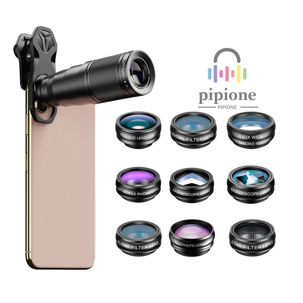 APEXEL 10 Em 1 Kit De Lentes Telefônicas Com Lente Telefoto 22X 198 ° De Caleidoscópio Fisheye 0,63x De Ângulo Amplo 15X Macr Came-PIPI1